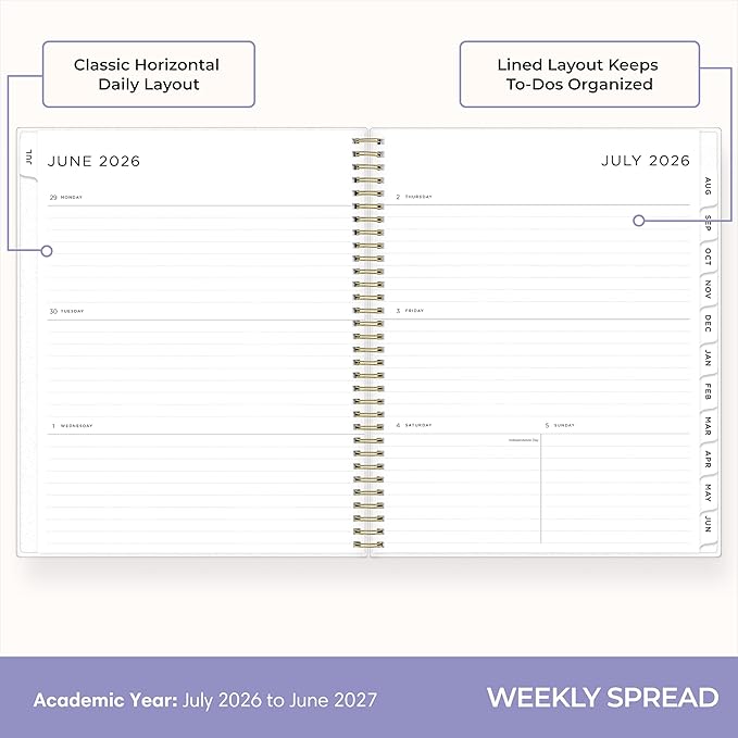 Blue Sky Ashley G 2026-2027 Weekly and Monthly Academic Year Planner Calendar, July 2026 - June 2027, 8.5" x 11", Flexible Cover, Wirebound, Laminated Tabs, Storage Pocket, Includes Sticker Sheet, Multi Color Smoke