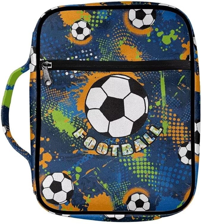 Coldinair Football Bible Cover Case for Men Teen, Kids Scripture Carrying Case with Handle and Pocket, Bible Book Tote Handbag