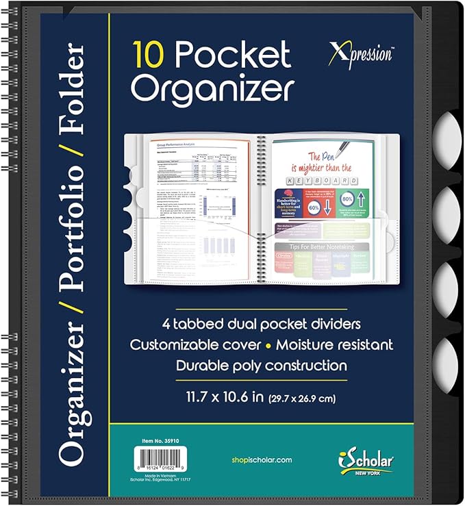 iScholar 10 Pocket Poly Folder, 12.2 x 11", Color Will Vary (35910)