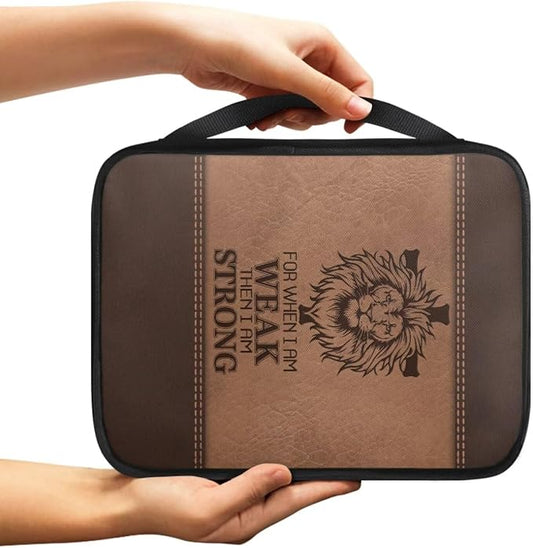 Cross with Lion Print Bible Cover for Women Men,Canvas Bible Book Carrying Cases Church Bag with Handle