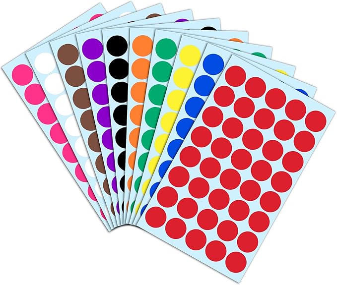 TownStix 2000 Pack, 3/4" Round Colored Dot Stickers Labels - 10 Assorted Colors