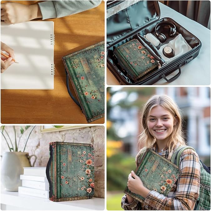 Bible Cover PU Leather Bible Case with Bookmark Vintage Flower Branch Bible Carrying Case for Women Men Christian Bible Note Books Carrying Accessories20.5x28x5.5cm