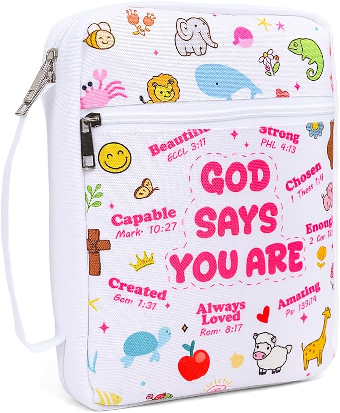 Wxiben Bible Cover Case for Women - Bible Carrying Case with Handle and Zippered Pocket Animal God Says You are Bible Holder Bags Christian Gifts for Girls Church Bible Study Supplies Accessories