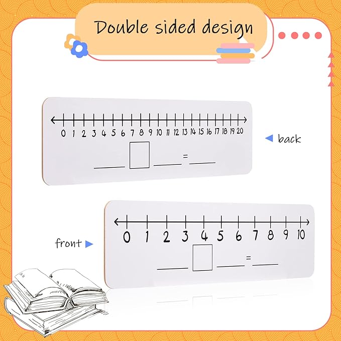 8 Pcs Dry Erase Number Line White Boards with 8 Pcs Dry Erase Erasers 4 x 14'' Inch Double Sided White Board Dry Erase Board for Kids Number Lines for Students Math Manipulatives for School Supplies