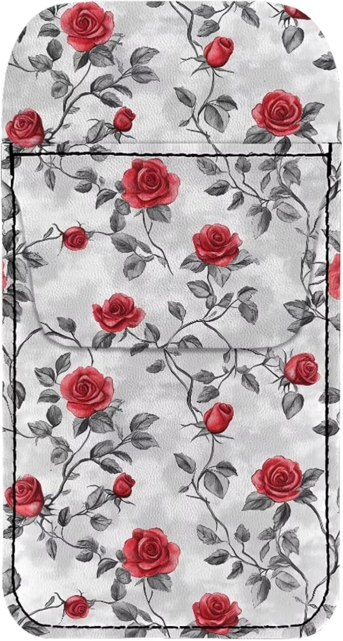chaqlin Rose Flower Print Pocket Protector, Leather Pen Pouch Holder Organizer for Lab Coats/shirts/pen Note, Pencil Pocket Holder for Office Hospital Supplies