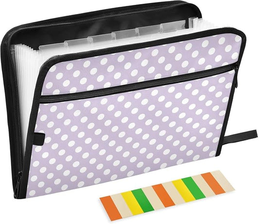 ALAZA Polka Dot Lovely Cute 13 Pocket Expanding File Folder with Labels, Accordion File Folder File Organizer Letter A4 Paper for Office School Student