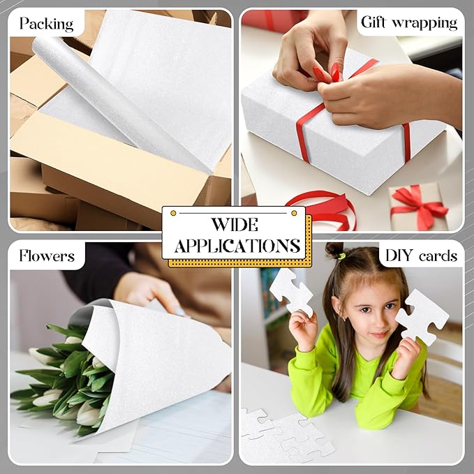 gisgfim 16" x20ft Glitter Bulletin Board Paper Roll Sparkle Color Bulletin Board Background Poster Paper Non Fading Gift Wrapping DIY Art Crafts for Office Classroom Decoration, White