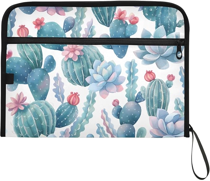 ALAZA Vintage Cacti Cactus Expanding File Folder, 13 Pockets Expandable Document Organizer Folder with Zipper Closure for Home Office A4 Letter Size Paper Document