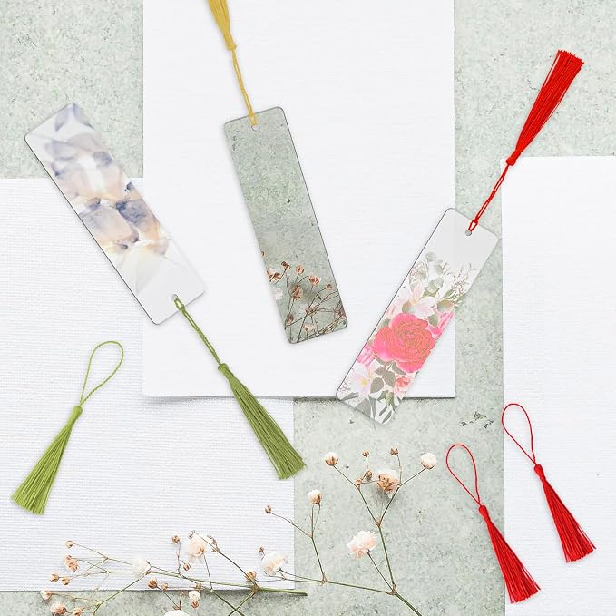 30 PCS Acrylic Bookmark Blanks, Clear Acrylic DIY Blank Bookmarks with 30 Multi-Color Bookmark Tassels for DIY and Graduation Gift Tag Decoration