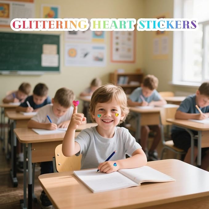 1800 Holographic Rainbow Heart Stickers，Shimmering Laser-Cut Heart Stickers，The Perfect Choice for Valentine's Day Gift Decorations，Also Ideal for Reward Charts，Teacher Reward Stickers