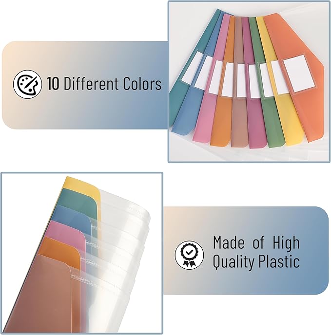 Mr. Pen- Clear Plastic Envelopes File Folders, 10 Pack, A4, Letter Size, Colorful Flaps, Clear Folders for Documents Plastic Poly Envelopes with Label for School, Home, Work, Office, Organizer