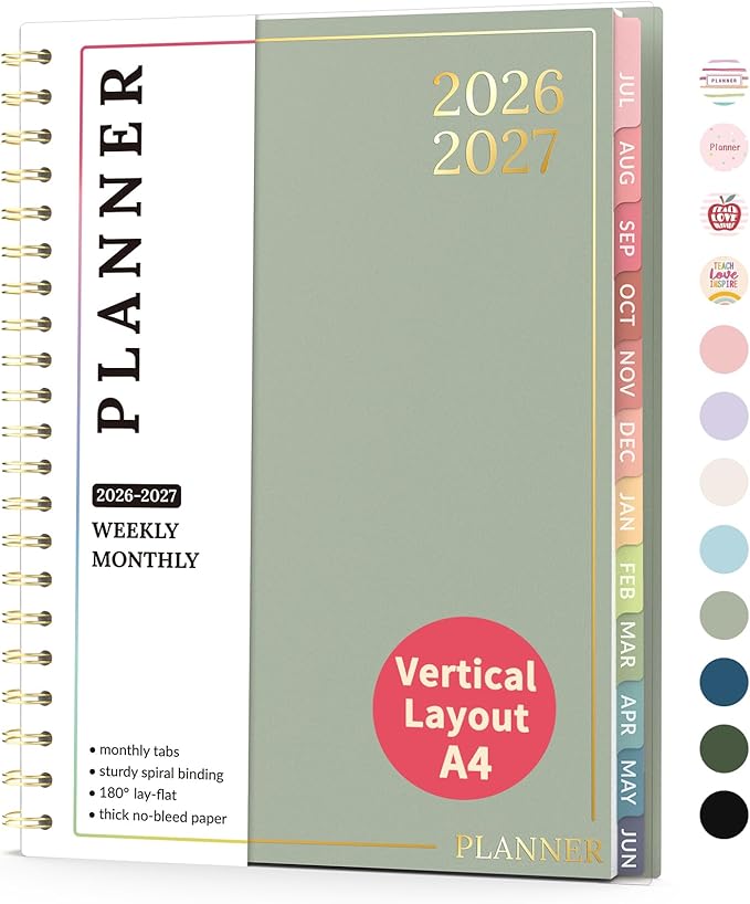 Teacher Planner 2026-2027, Forvencer Academic Planner 2026-2027, Jul 2026 - Jun 2027, 8.5"x11", Weekly & Monthly Planning Book with 7 Periods, School Agenda for Teacher Student Homeschool, A4, Green