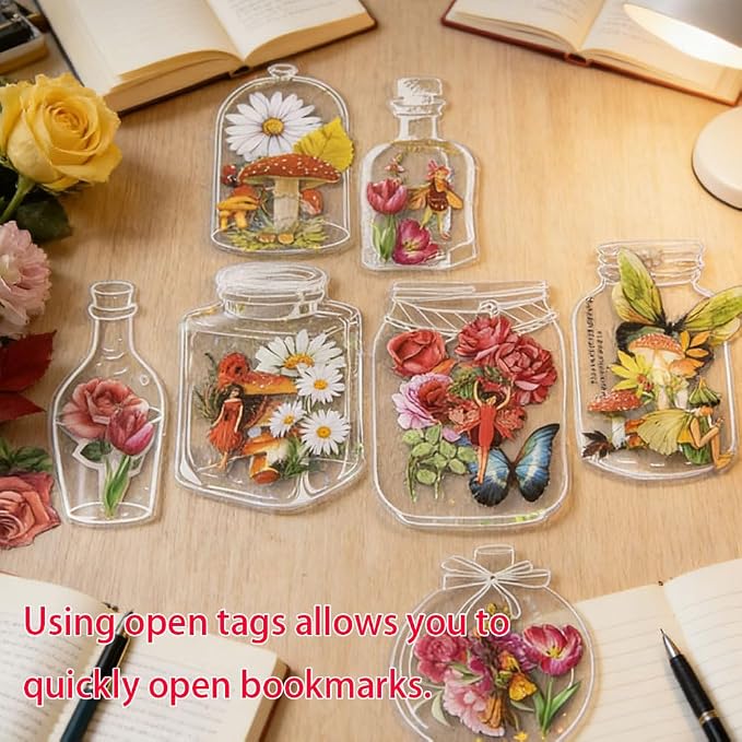 YCOSAN 70 Pcs Dried Flower Bookmark Kit, DIY Transparent Thousand Flower Bookmarks, Handmade Clear Bookmark Page