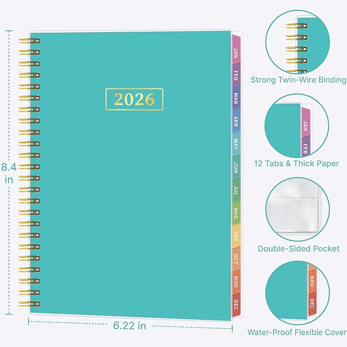 2026 Appointment Book, 30 Minutes-Hourly, Weekly ＆ Monthly Calendar Planner 2026, Jan 2026 - Dec 2026, 6.2'' x 8.4'', 2026 Daily Planner with Tabs ＆Pocket, Flexible Cover, Great for Office, Home, School