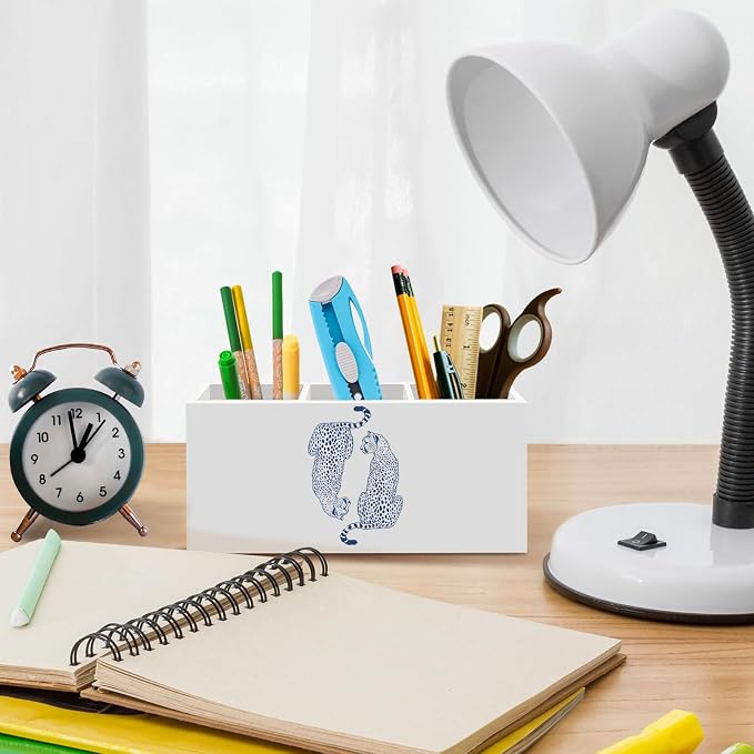 Blue Leopards Pen Pencil Holder for Desk, Trendy Cheetahs Office Desk Accessories, Preppy Leopard Pen Holders Organizer for Office Classroom Bathroom