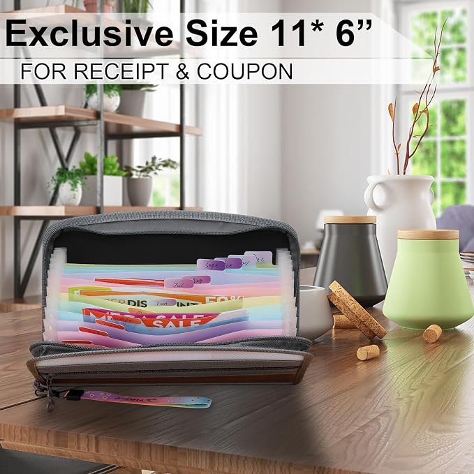 NAFY Small Accordian File Organizer, A5 Check Size 13 Pockets Coupon Receipt Holder Organizer with Zipper, 11X7 Inches Accordion Expanding Folder Wallet for Coupon, Receipt, Bills, Cash(Black)