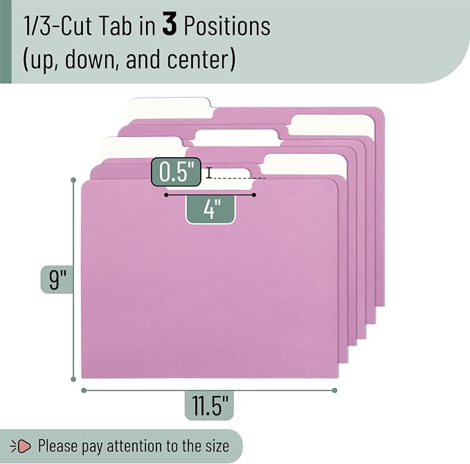 Mr. Pen- File Folders with Tabs, 1/3 Cut Tab, 18 Pack, Letter Size, Orchid Haze, File Folders Designed for Office and Classroom Use