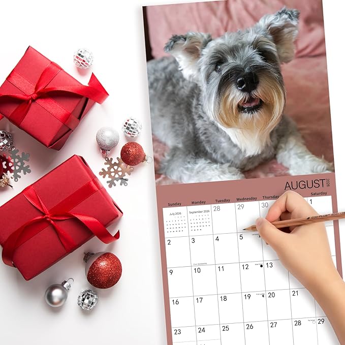 2026 Wall Calendar,Schnauzer Wall Calendar, 12" x 24" Open,Family Planner Calendar Organizer with Schnauzer Images, for Dogs Lovers