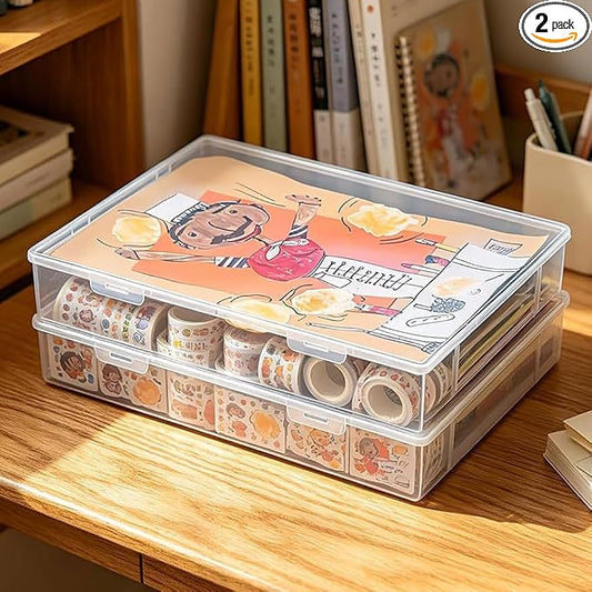 Clear Plastic File Storage Boxes with Lids for Files,Stackable File Box,File Portable Paper Case,Containers for Organizing Paper, Letters, Documents, Art Supplies (Clear-A3+A3)