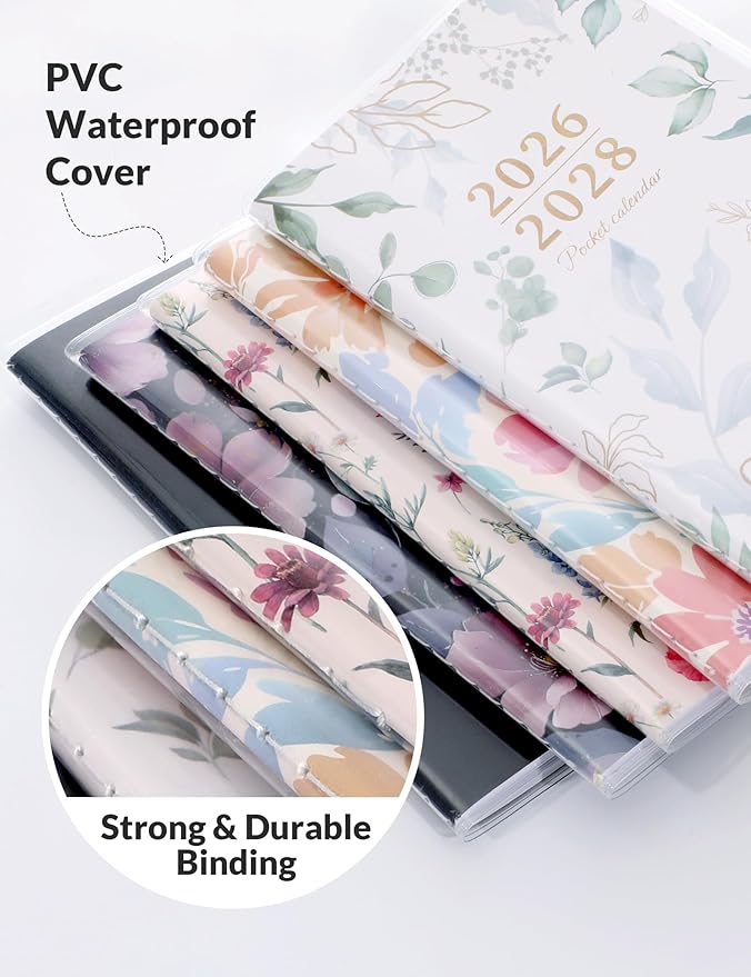 SUNEE Pocket Calendar May 2026 to June 2028 - Two Year Monthly Planner Small Calendar 3.5" x 6" Organizer for Daily & Yearly Schedule - Compact Agenda Notebook for School, Work, Women, Greenery