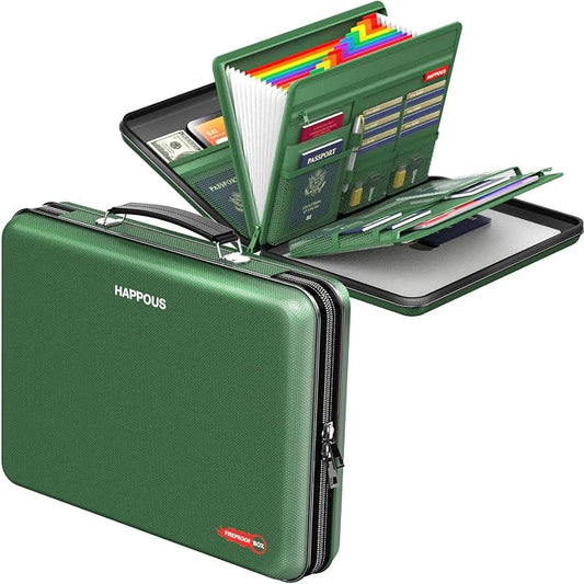 Fireproof Document Organizer, Fireproof Document Box | Portable Hard-Shell Fireproof Document Organizer Storage for Documents Laptop Passports Cards Green