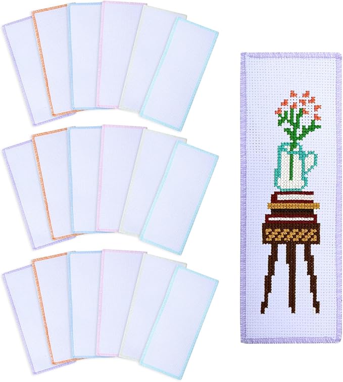GLOBLELAND 18PCS 6 Colors Blank Cross Stitch Bookmarks 14CT Colored Lace Embroidery Edge Cross Stitch Bookmark Kits DIY Blank Bookmarks 7.5x2.7inch