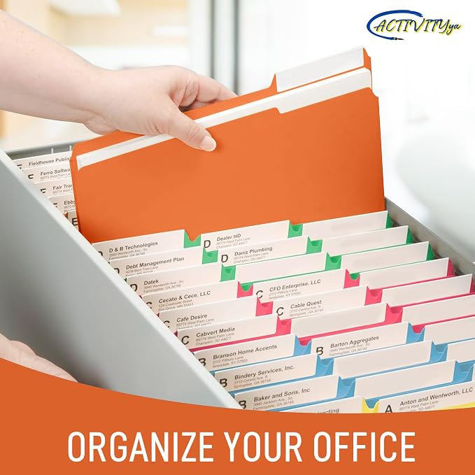 Orange File Folders, 1/3-Cut Tabs, Letter Size, 12-Pack – Durable Office Filing Folders for Documents, Papers, and Organization