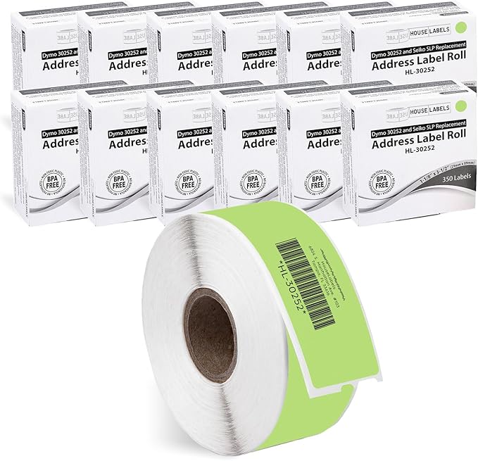 HOUSELABELS Compatible DYMO 30252 Green Address Labels (1-1/8" x 3-1/2"), Strong Permanent Adhesive, Compatible with DYMO LW 450, 4XL, Rollo & Zebra Desktop Printers, 48 Rolls /4200 Labels