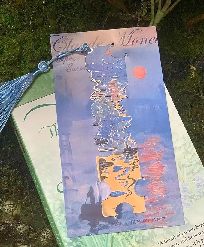Metal Bookmarks with Tassel, Sliver Hollow Bookmark Monet Oil Painting Theme Bookmarks Art Bookmarks for Book Lovers Writers Readers Children Teens Men Women Adults (Impression of Sunrise)