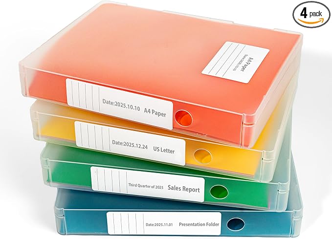 4 Packs A4 Paper Storage Boxes, 8.5 x 11 Plastic Portable Project Case for US Letter Size, Multi-Purpose Thick Scrapbook Storage Box for Office
