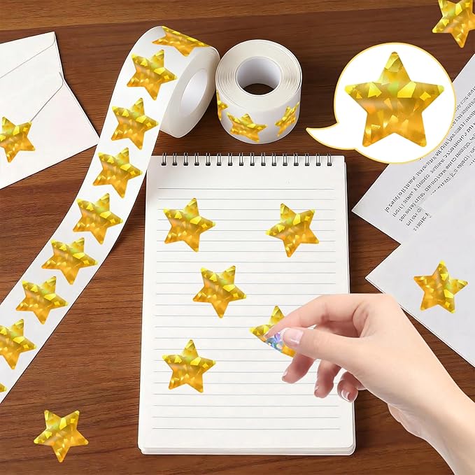 1000 Pcs 1.5 in Large Holographic Gold Star Stickers, Big Sparkly Foil Stars for Kids Reward, Self Adhesive Metallic Shiny Labels for Teacher Classroom Supplies, Craft Decoration