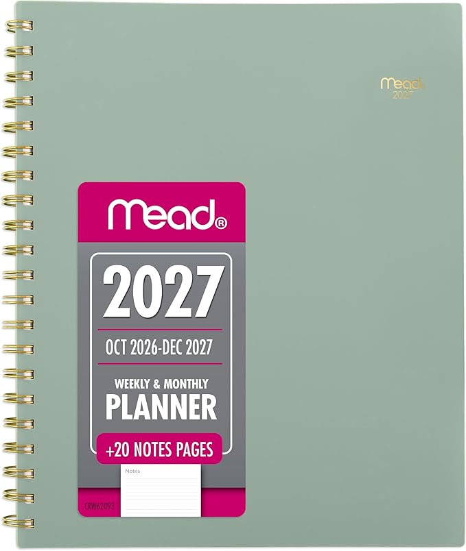 Mead 2027 Planner, Weekly & Monthly, 15-Month Oct-Dec, 8.5" x 11", Soft Grass (CRW6209327)