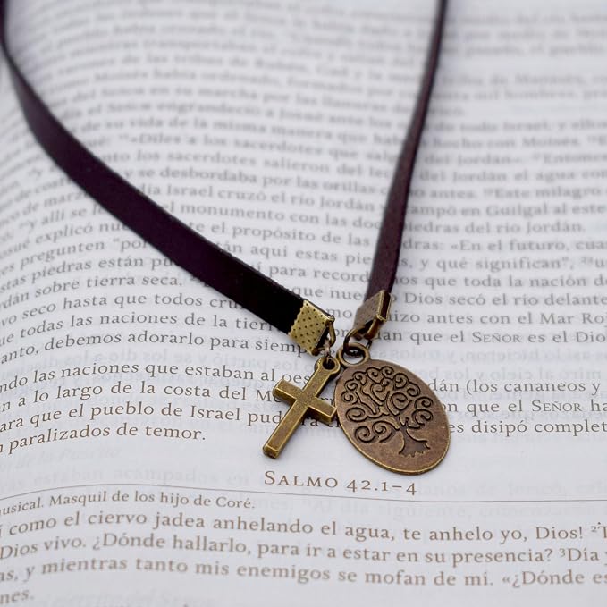BLBMH Genuine Leather Bible Bookmark | Tree of Life Cross with Ribbon | Christian Gifts for Women Men Book Lovers Mom - Coffee LB2