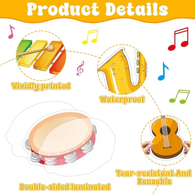 Music Themed Bulletin Board Decorations Musical Notes Classroom Bulletin Board Colorful Music Paper Cutouts for Kids Students Classroom School Chalkboard Nursery Wall Back to School Supplies