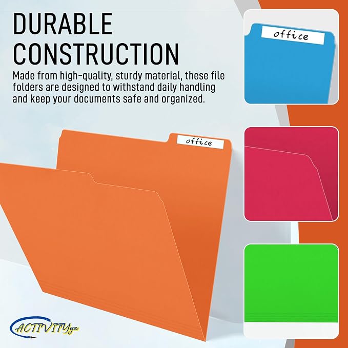 Orange File Folders, 1/3-Cut Tabs, Letter Size, 12-Pack – Durable Office Filing Folders for Documents, Papers, and Organization