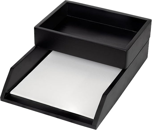 Demigo Desk Organizer Letter Tray Set of 2, Acacia Wood Tabletop Desktop for Storage Paper Letter Folders Notebooks Copy Print, Workspace Holder, Keep Stationery Saver (Black)