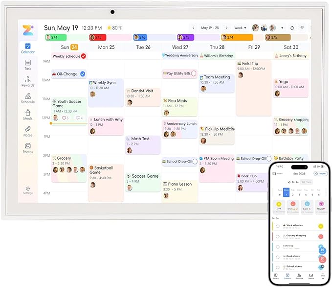 Digital Calendar 10.1'' WiFi Smart Family Calendar,Sync with Google, Apple & Outlook,Touchscreen Interactive Chore Chart & Cloud Photo Frame,Wall Mounted Family Command Center, Ideal Gift for Mom Dad (No Subscription Fees)