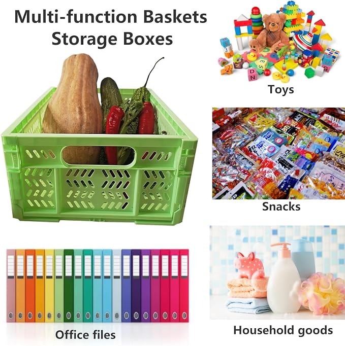 20L Folding Crate, 4Pack Plastic Storage Baskets Organizer for Home and Office,Collapsible Storage Crates for Home Office and Outdoor Organizer. (Green)