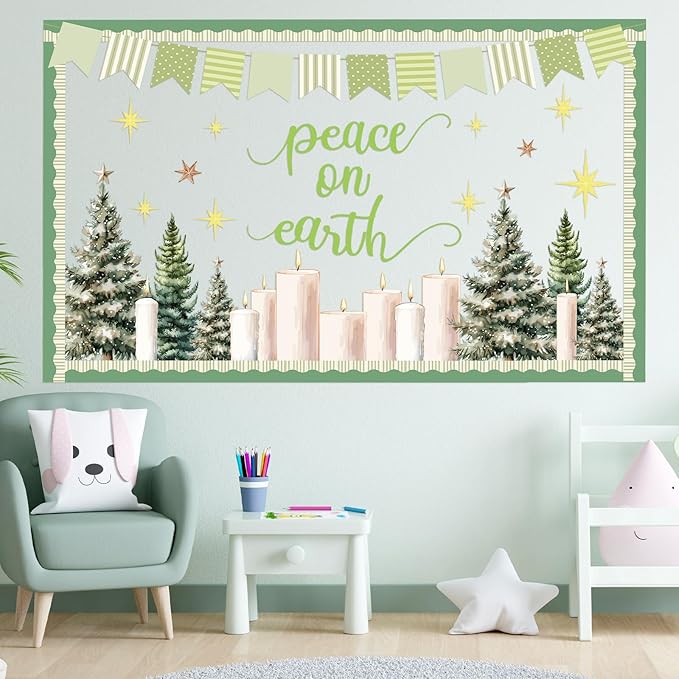Christmas Theme Party Bulletin Board Sets Decorations Peace on Earth Bulletin Board Decorations Set Xmas Theme Party Paper Cutouts for Kids Students Classroom School Office Home Holiday Wall Decors