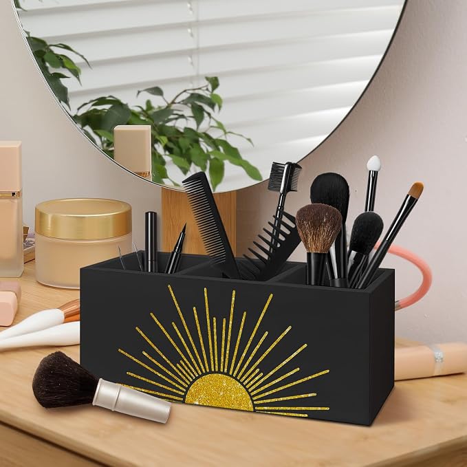 Boho Sunshine Pen Pencil Holder for Desk, Boho Office Decor, Gold Minimalist Sun Sunshine Sunrise Sunset Decorative Sign for Home Office Desk Tabletop Decor