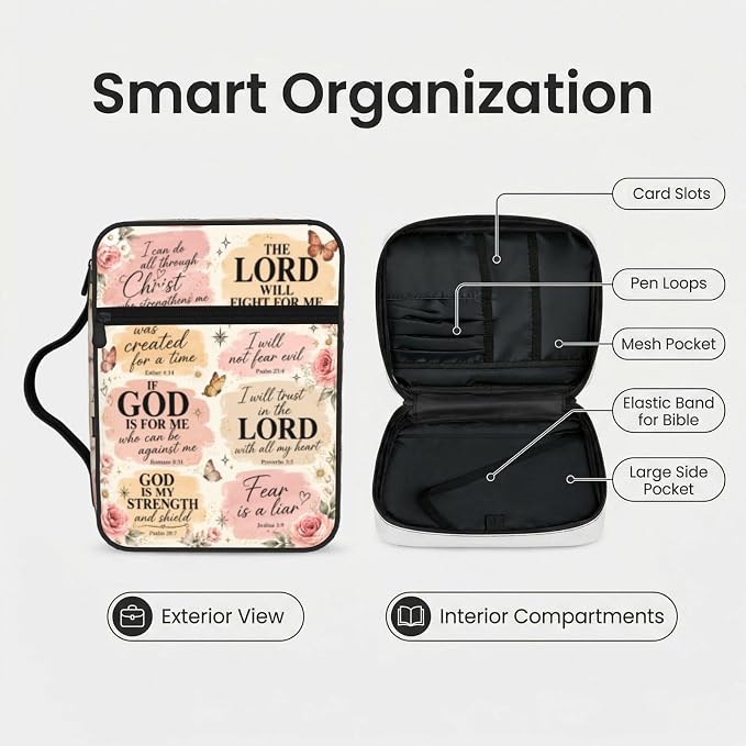 Bibles Flower Scripture Christian Religion Bible Cover Case Carrying Book Protector Case Bible Study Supplies Accessories Holder Case Christian Gift for Women Men
