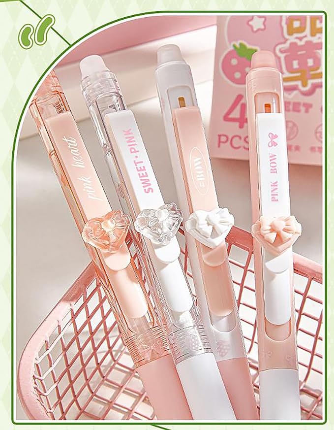 4pcs Pink Erasable Pens 0.5mm GelPens Blue Ink Retractable Mistake-Free Smooth Writing Pens with Erasers for Women Men Office Supplies (heart 4pcs, Blue)
