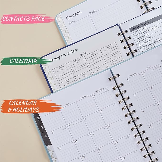 2026 Planner - Weekly and Monthly Planner 2026, Jan 2026 - Dec 2026, 6.4" x 8.5", Daily Planner Calendar Planner with Monthly Tabs, Elastic Closure, Pocket, Notes, Faux Leather Cover Yearly Agenda(Red)