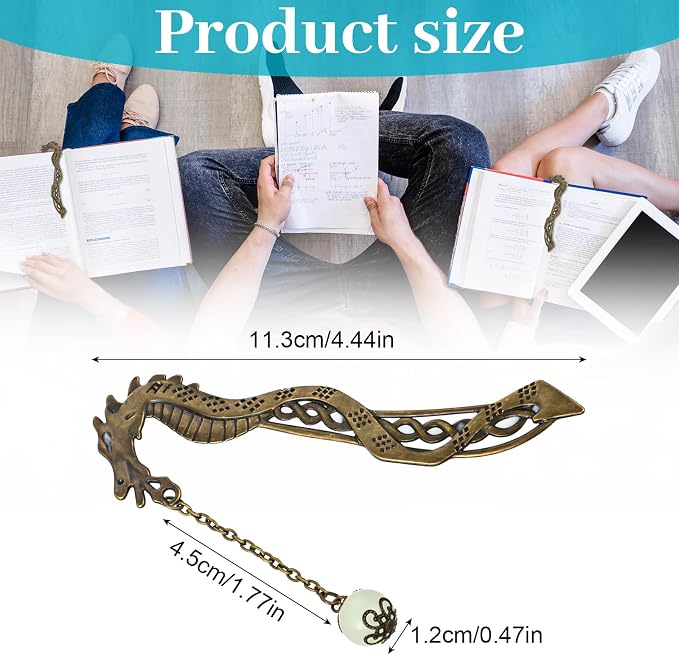 Jeffdad Dragon Bookmark, Fantasy Bookmark Gifts Glow in The Dark, Metal Bookmarks for Book Lovers, Cool Bookmarks Gifts for Women Men(Bronze Dragon and Ball)