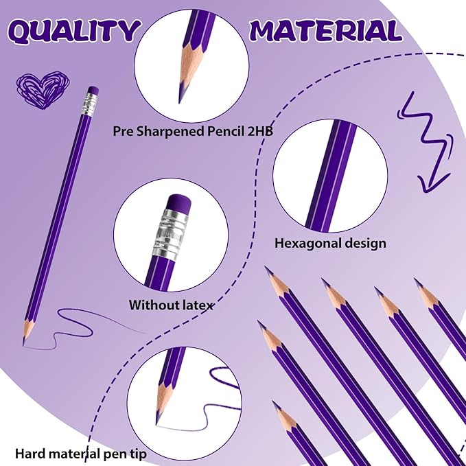 48 PCS Purple Pencils Bulk with Eraser, Pre-Sharpened HB Pencils for Writing & Drawing, School Supplies for Kids Homework, Tests, Art Crafts & Teacher Grading(Purple)