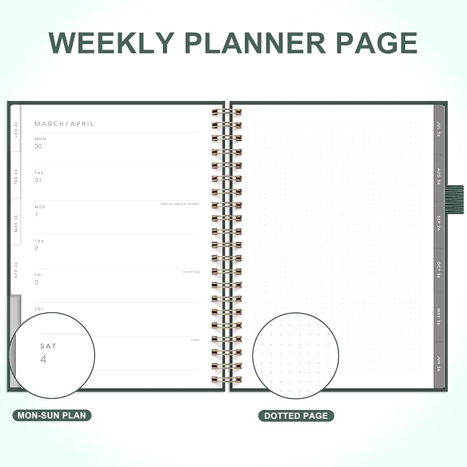 And Per Se 2026 Planner, A4 Size-Daily, Weekly & 18-Monthly Planner, Daily Schedule, Monthly Tabs, 100 GSM Thick Paper(Forest Green)