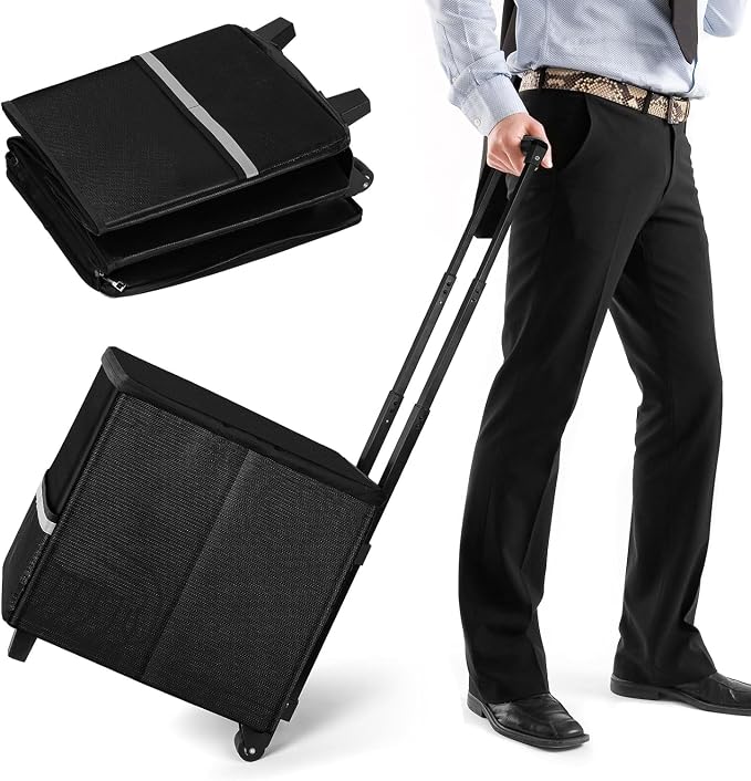 Fireproof File Box with Wheels, Collapsible Rolling Fireproof Document Bag with Lock, Fireproof Box with Handle & Casters, Mobile Fireproof Document Storage for Legal/Letter Size Files