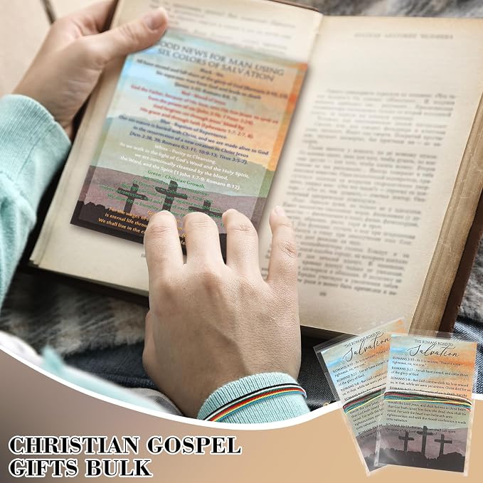50 Set Plan of Salvation Bracelet Gifts Bulk Gospel Tracts Fathers Day Christian Church Gifts Bible Gospel Tracts Card Romans Road to Salvation Bookmarks for Church Men Women Evangelism Seeker