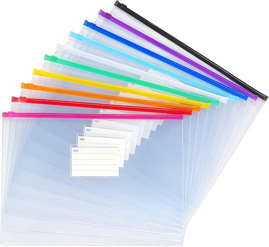 Tamaki 10 Pack Plastic Envelope Poly Zip Envelop Plastic Envelopes Files Zipper Folders, A4 Size, Letter Size, for School Office Supplies, 10 Color (13x9.25)