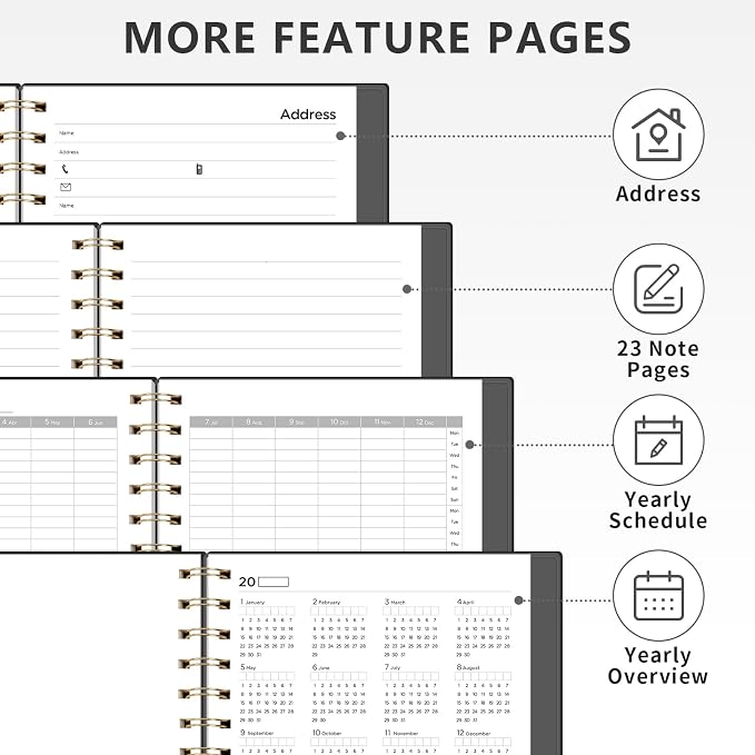 EMSHOI Undated Planner, Weekly and Monthly Calendar, 53 Weeks and 12 Months, A5 (6.38" x 8.35"), 100GSM Thick Paper, PVC Cover, Monthly Tabs, Note Pages, Start Anytime